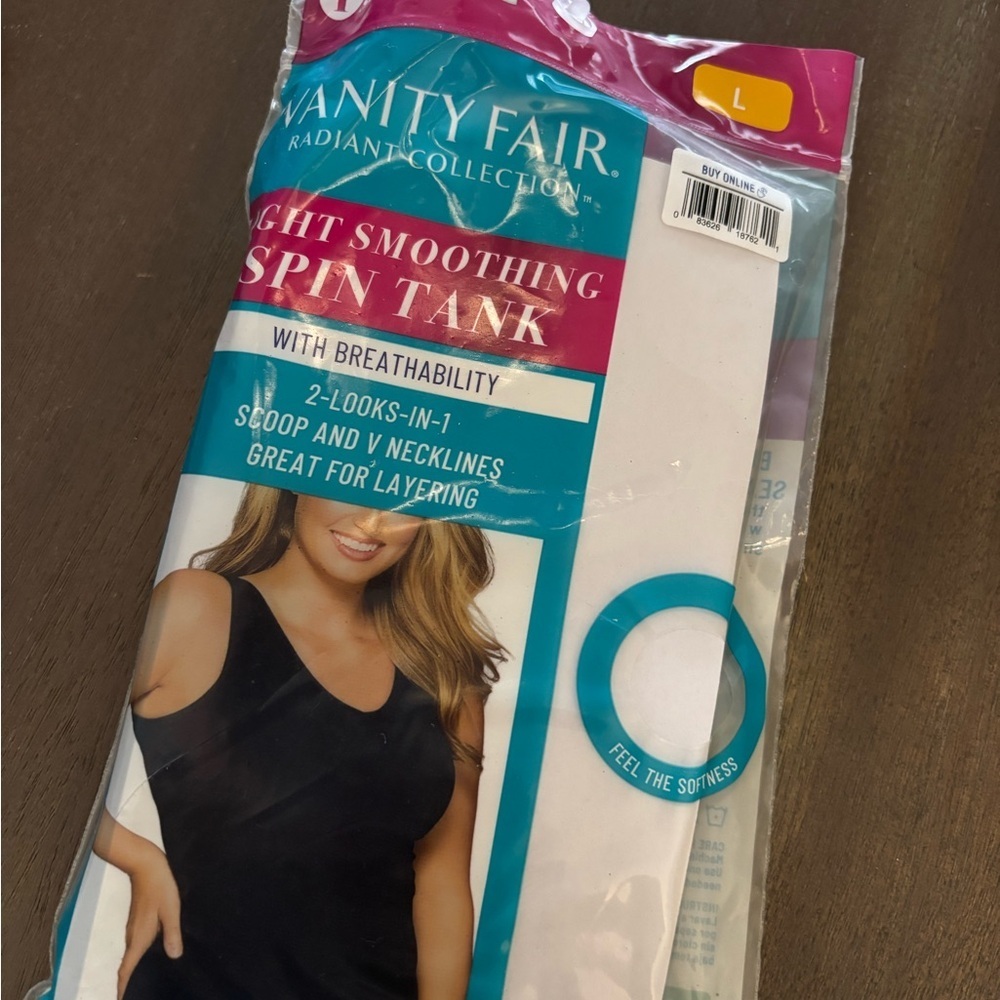 Vanity Fair Smoothing Spin Tank Seamless Black Tank Top sz L NWT